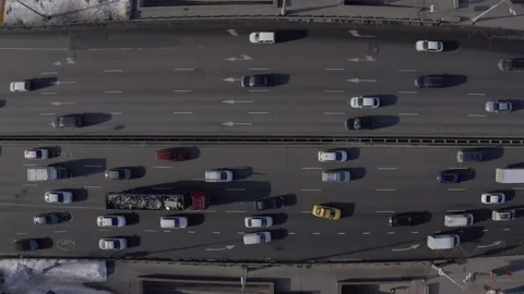 Aerial View of the freeway from above, rush hour, heavy traffic jam. Stock Footage 171067419