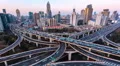 Aerial view of freeway, busy city rush hour heavy traffic jam highway 4k or 4k+ Resolution