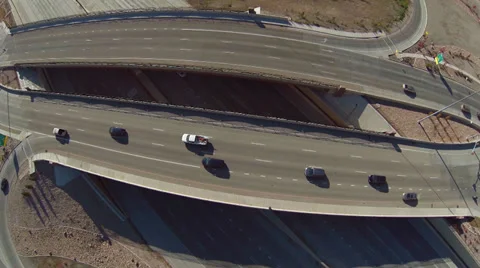 Aerial view of freeway cross overpass Stock Footage 32220841