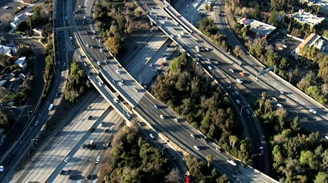 Aerial View of Freeway / Highway Interchange Los Angeles - Clip 5 Stock Footage 1346882