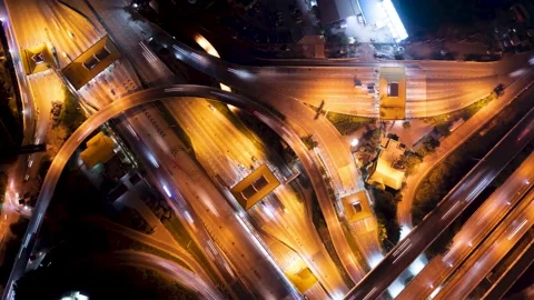Aerial view freeway interchange at night 4K timelapse. Stock-Footage 219267729