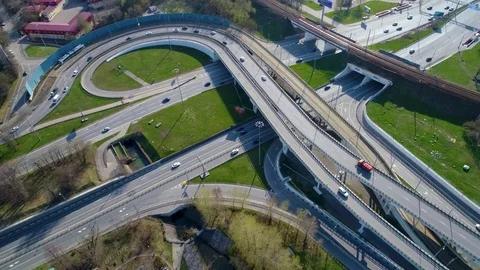 Aerial view of a freeway intersection Stock Footage