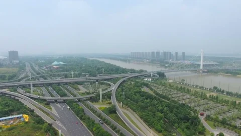 Aerial view of a freeway intersection in nanjing,china Stock Footage 74376370