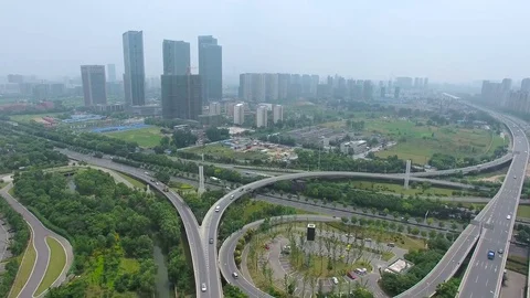 Aerial view of a freeway intersection in nanjing,china 스톡 동영상 74376723