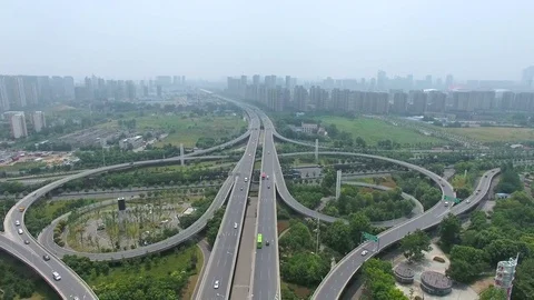 Aerial view of a freeway intersection in nanjing,china Video stock 74376930
