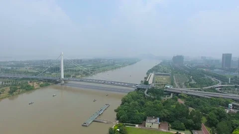 Aerial view of a freeway intersection in nanjing,china Video stock 74377126