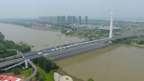 Aerial view of a freeway intersection in nanjing,china Stock Footage 74377838