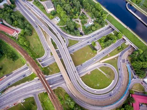 Aerial view of a freeway intersection Stock Photos