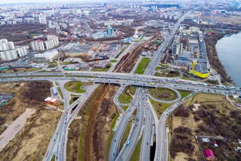 Aerial view of a freeway intersection Stock Photos