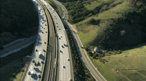 Aerial view of freeway traffic  Stock Footage