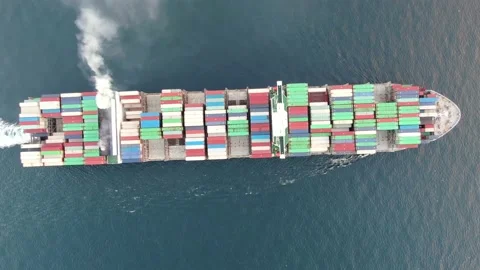 Aerial view of freight ship with cargo containers. Stock Footage 146696655
