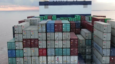Aerial view of freight ship with cargo containers. Stock Footage 146833831