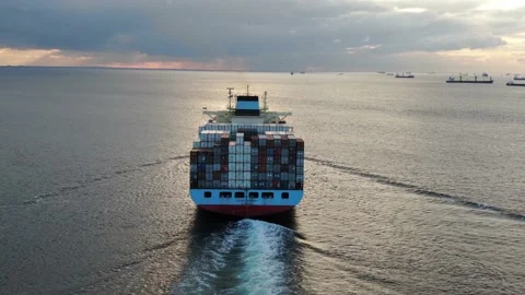 Aerial view of freight ship with cargo containers Stock Footage 159790323