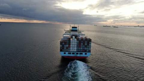 Aerial view of freight ship with cargo containers Stock Footage 161914689