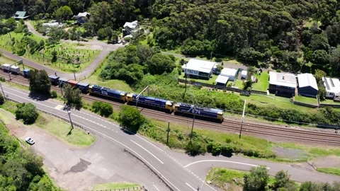 Aerial view of a freight train, Australia 動画素材 168857447