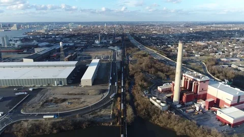 Aerial View Freight Train Gloucester New Jersey Heading to Camden Stock Footage 72887662