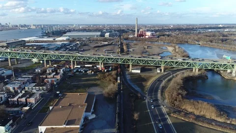 Aerial View Freight Train Gloucester New Jersey Heading to Camden Stock Footage 72887675