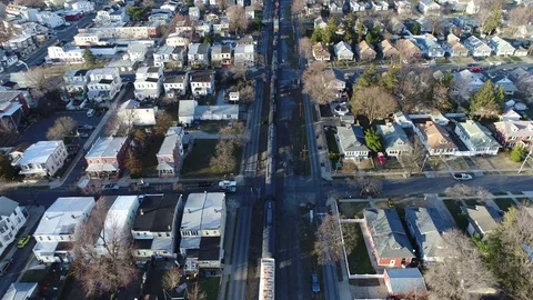 Aerial View Freight Train Gloucester New Jersey Heading to Camden Stock Footage 72887683
