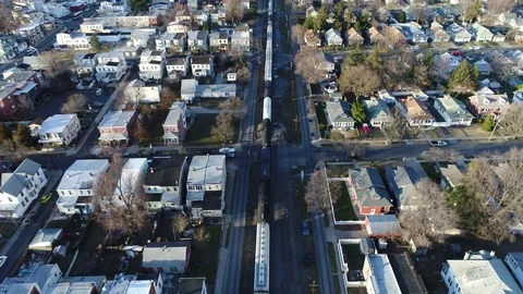 Aerial View Freight Train Gloucester New Jersey Heading to Camden Stock Footage 72887691