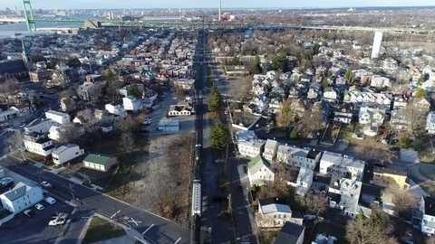 Aerial View Freight Train Gloucester New Jersey Heading to Camden Vídeos de archivo 72887711