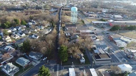 Aerial View Freight Train Gloucester New Jersey Heading to Camden Stock Footage 72887723