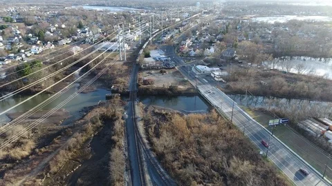 Aerial View Freight Train Gloucester New Jersey Heading to Camden Stock Footage 72887734