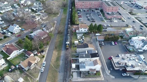 Aerial View Freight Train Gloucester New Jersey Heading to Camden Stock Footage 73586450