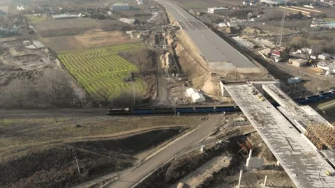 Aerial view, freight train rides with empty wagons 스톡 동영상 150229761