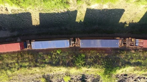 Aerial view of Freight Train in rural North America Vídeos de archivo 138947935