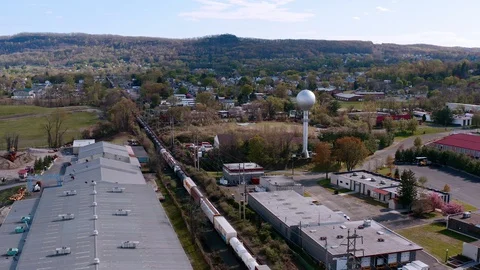Aerial view of Freight Train at Stony Point - New York Stock Footage 129648948