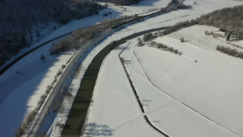 Aerial view of a freight train in winter Video stock 171094465