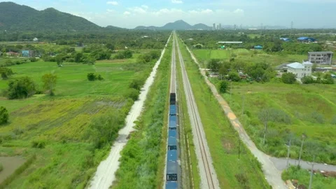 Aerial view of freight trains with containers, freight trains are moving. logist Stock Footage 209233347