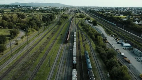 Aerial View of Freight Trains on Railway Tracks Stock Footage 308209010