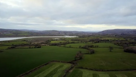 Aerial view of freshly cut fields in countryside Stock Footage 82868559