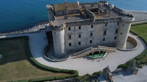 Aerial view of the front facade of the Odescalchi castle in Ladispoli Stock Footage 253127477