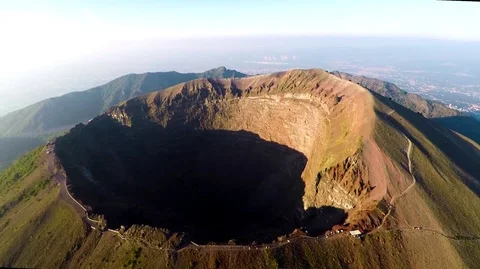 Aerial view, Full crater of the volcano Vesuvius, Italy, Naples, Epic volcano Stock Footage 83892883