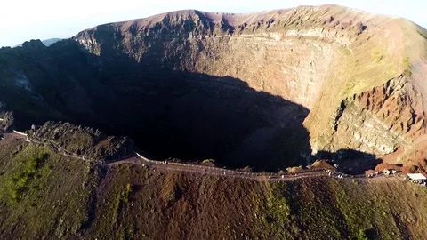 Aerial view, Full crater of the volcano Vesuvius, Italy, Naples, Epic volcano Stock Footage 83921098