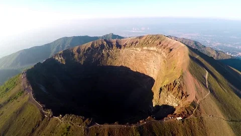 Aerial view, Full crater of the volcano Vesuvius, Italy, Naples, Epic volcano Stock Footage 83921748