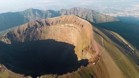 Aerial view, Full crater of the volcano Vesuvius, Italy, Naples, Epic volcano Stock Footage