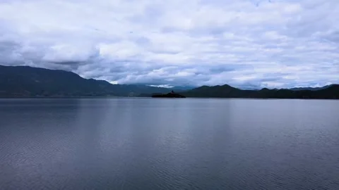 Aerial View of Full Lake Surface in Lugu Lake Yunnan China 스톡 동영상 336894351