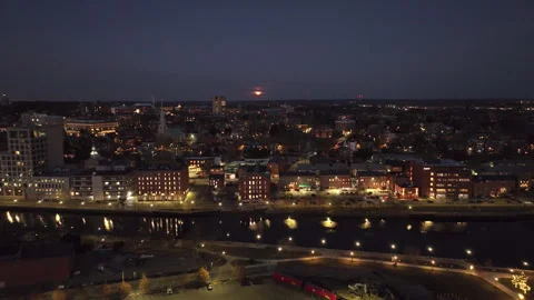 Aerial view of a full moon over Providence Stock Footage 326079775