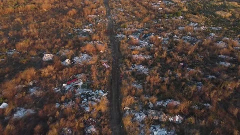 Aerial view full of waste garbage land close to a city. Bucharest, Romania Stock Footage 191541884