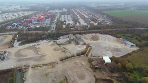 Aerial view of functioning sand quarry in industrial zone in Germany. Heavy 動画素材 295236976
