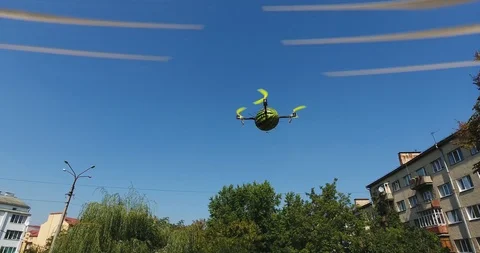 Aerial view of funny experiment with watermelon and drone Stock Footage 121900175