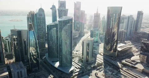 Aerial view of a future global city with towers and big avenues, Doha, Qatar 動画素材 132095239