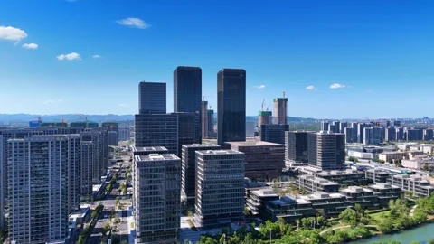 Aerial View of Future Sci-Tech City CBD in Hangzhou, China Stock Footage 346086128