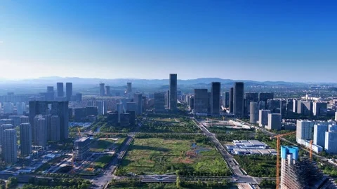 Aerial View of Future Sci-Tech City CBD in Hangzhou, China Vídeos de archivo 346086630