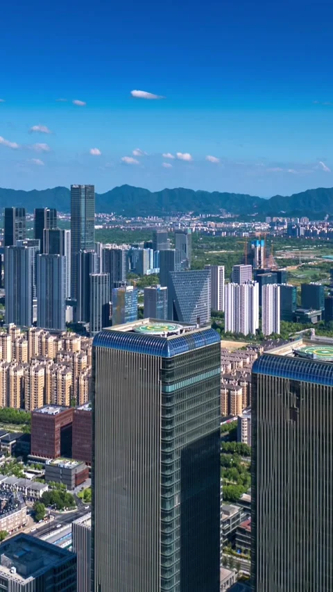 Aerial View of Future Sci-Tech City CBD in Hangzhou, China Stock Footage 346086980