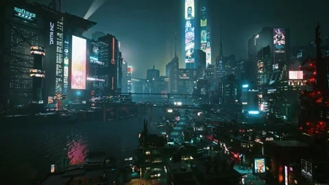 Aerial View Of Futuristic City In Cyberp... | Stock Video | Pond5