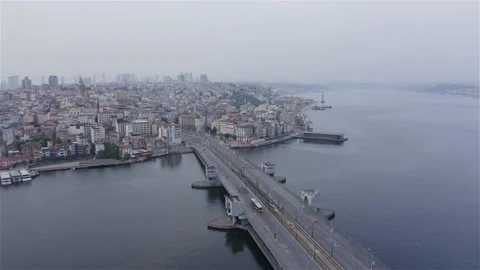 Aerial view of Galata bridge and Golden Horn. 4K Footage in Turkey Stock Footage 136777470